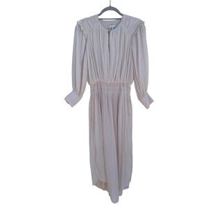 Joie Womens Dress Long Sleeve Pleated Smocked Waist Champagne Midi XS